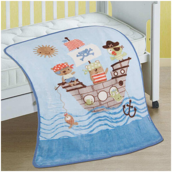 Velvet cot blanket 110x140 Flamingo Pirates Blue