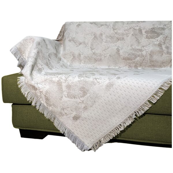 Sofa throw double-sided cotton Malco Home Tropical Leaves Ash Beige