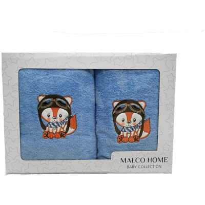 Σετ πετσέτες 2τμχ Malco Home Baby Fox Γαλάζιο