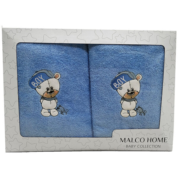 Σετ πετσέτες 2τμχ Malco Home Teddy Boy Γαλάζιο