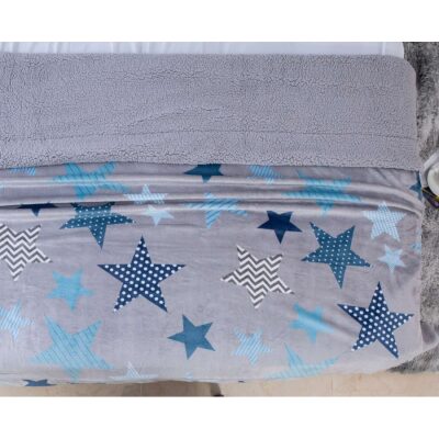 Blanket sherpa 160x210 with stars design Grey Light Blue