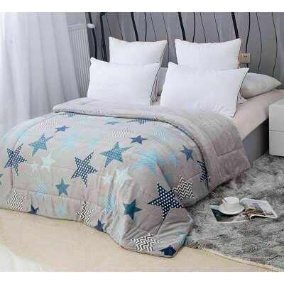 Blanket quilt 160x210 isothermal with stars design Grey Light blue