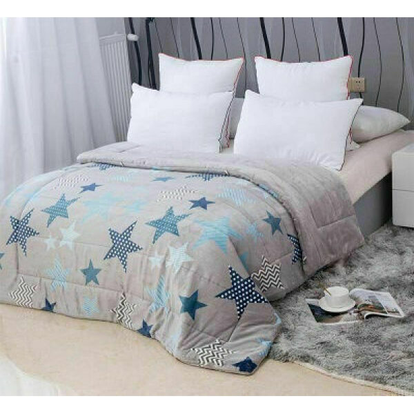 Blanket quilt 160x210 isothermal with stars design Grey Light blue