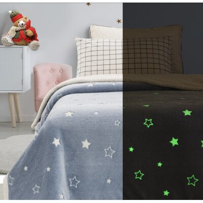 Κουβέρτα fleece 160×220 φωσφορίζουσα Stars Γαλάζιο