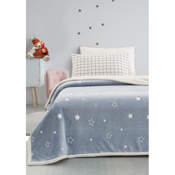 Κουβέρτα fleece 160×220 φωσφορίζουσα Stars Γαλάζιο