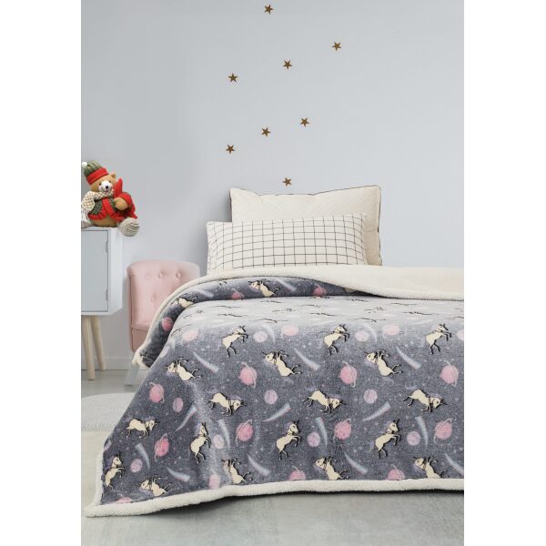 Κουβέρτα fleece 160×220 φωσφορίζουσα Unicorns Γκρι