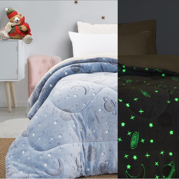 Phosphorescent blanket quilt 160x220 Planets Light blue