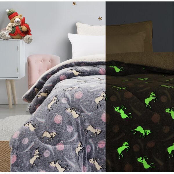 Phosphorescent blanket quilt 160x220 Unicorns Grey